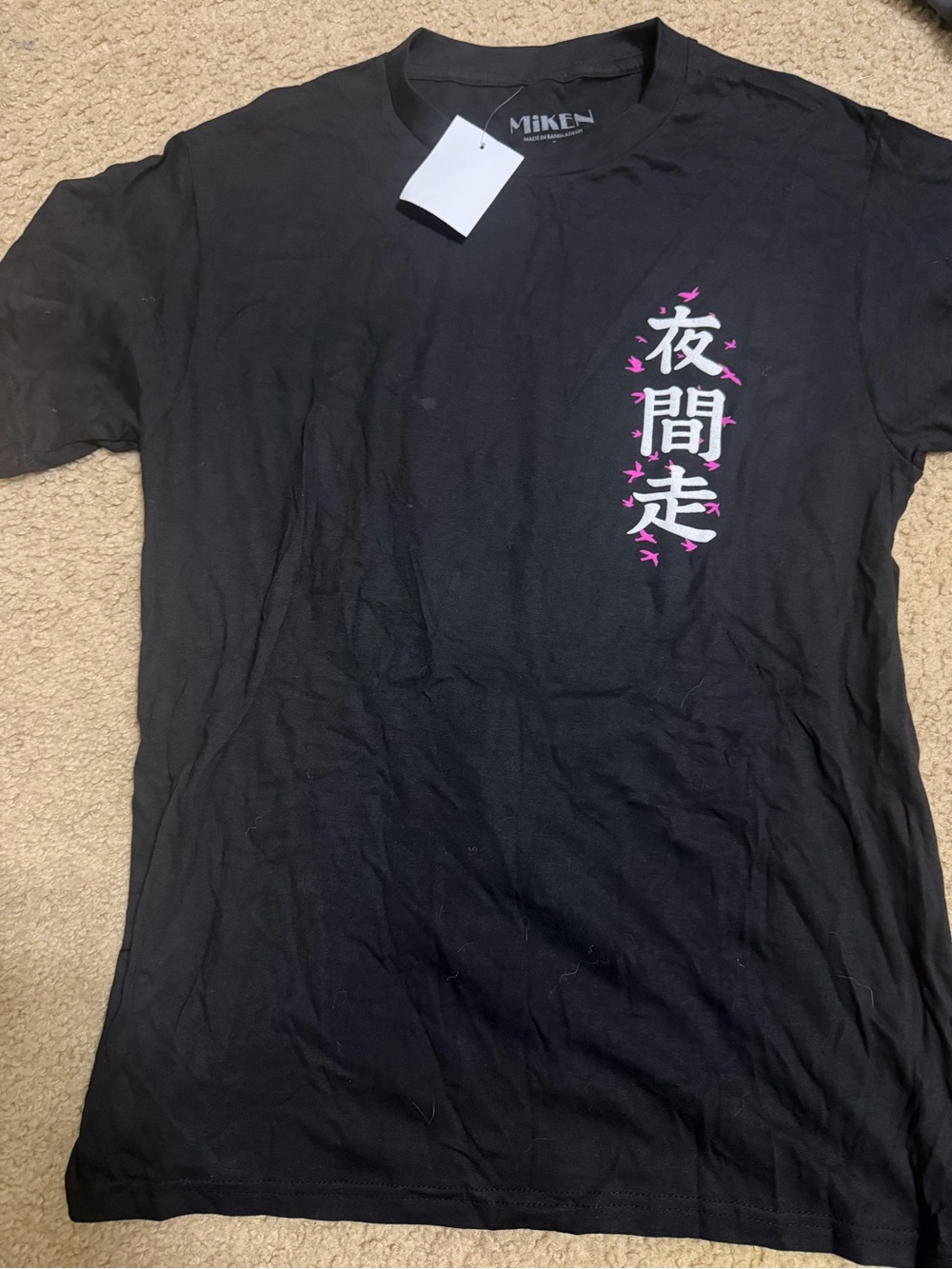 🎁+ MIKEN Black Graphic Short-Sleeve Men's Shirt with Pink Accent